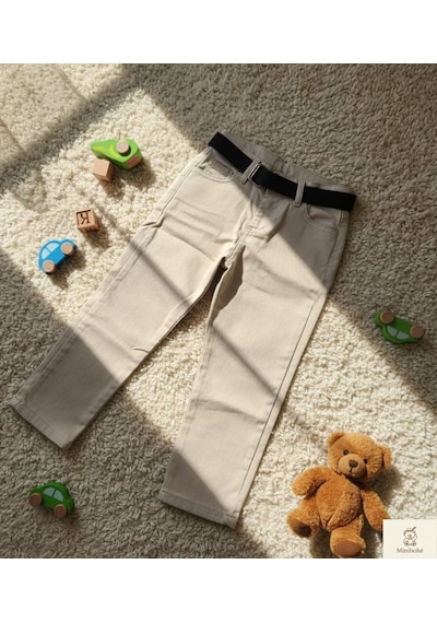 Nanica Kids Minibohe Kemerli Çocuk Kanvas Pantolon Bej Bej