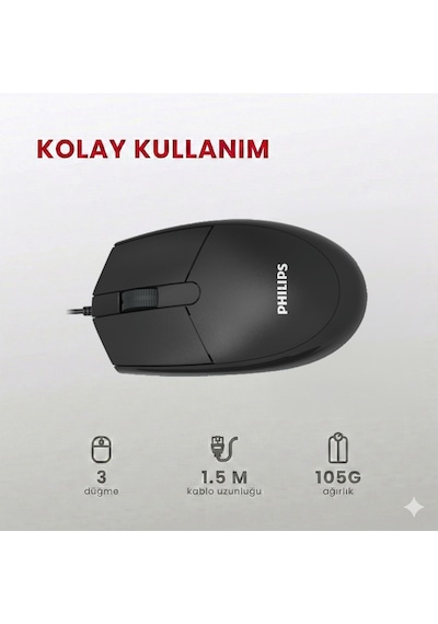 Philips SPT6237 Kablolu Türkçe Q Klavye ve Mouse Seti Siyah