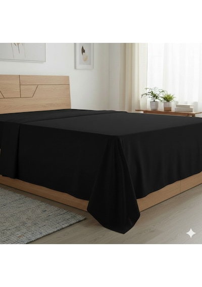Tek Kişilik Düz Çarşaf Pamuklu Kumaş Lastiksiz Çarşaf 160x240 Siyah