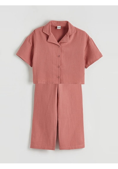 Lc Waikiki Pembe Basic Kız Çocuk Müslin Gömlek Ve Pantolon