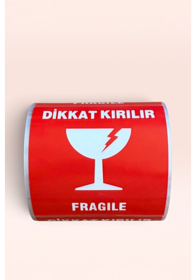 10x10 Cm Dikkat Kırılır Etiketi 500'lü Rulo 100x100 Mm - Kırılacak Eşya Fragile Koli Ve Paket Yapıştırma Etiketi 1