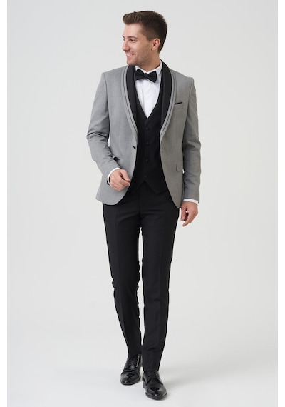White Stone Philadelphia D2405 Slim Fit 6 Drop Likralı Damatlık Takım Elbise A.Gri - A.Gri Açık Gri