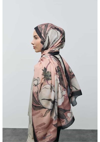 Moda Kaşmir Nileya Desen Pamuk Şal Siyah-vizon
