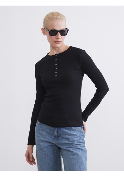 Lcw Everyday Siyah Bisiklet Yaka Fitilli Kadın Body