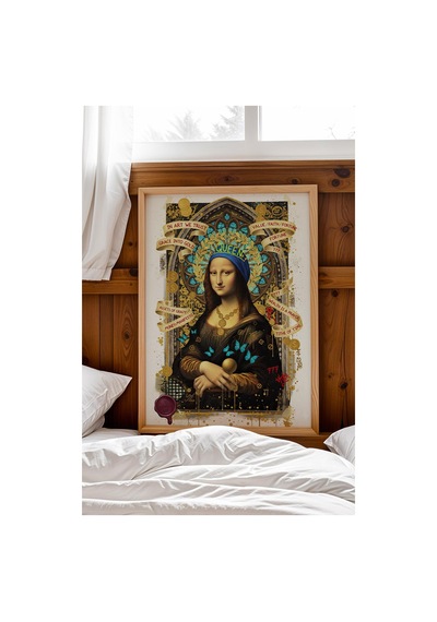 Leonardo Da Vinci Mona Lisa Çerçeveli Tablo Giyinme Odası Makyaj Masası Arkası Dekoru Street Art