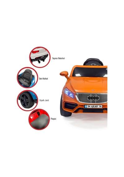 Adonis Gt 4x2 12v Akülü Uzaktan Kumandalı Emniyet Kemerli 2x Arka Süspansiyonlu Çocuk Akülü Araba Turuncu