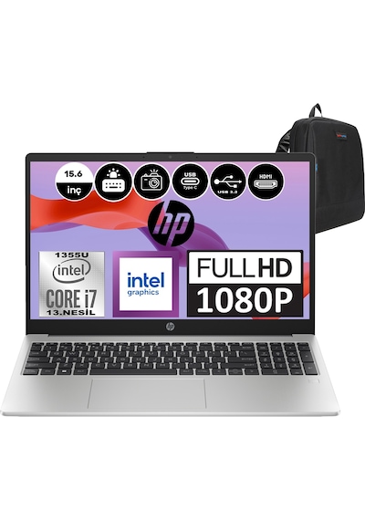 HP 250 G10 9G1E6ETF06 i7-1355U 16 GB 512 GB SSD 15.6" Dos Dizüstü Bilgisayar + Zetta Çanta