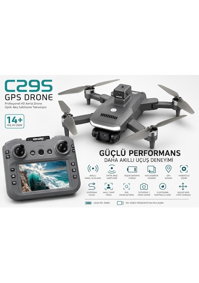C29s Gps Drone Ekranlı Kumanda Özel Öantalı Led Işıklı 360 Derece Engel Algılamalı Profesyonel Hd Hava Dronu Elektirikli Lens 50x Zoom Fırçasız Motor Katlanabilir Tasarımı