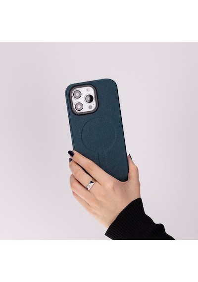 Apple iPhone 16 Pro Uyumlu, Hakiki Deri, El Yapımı Kılıf, Yeşil