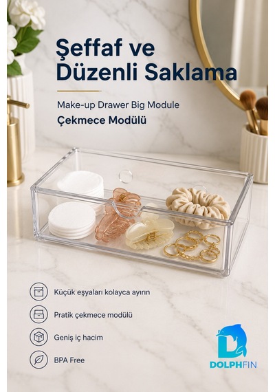Büyük Çekmece Modülü Şeffaf Kozmetik Organizer Makyaj Takı Ruj Oje Pamuk Düzenleyici