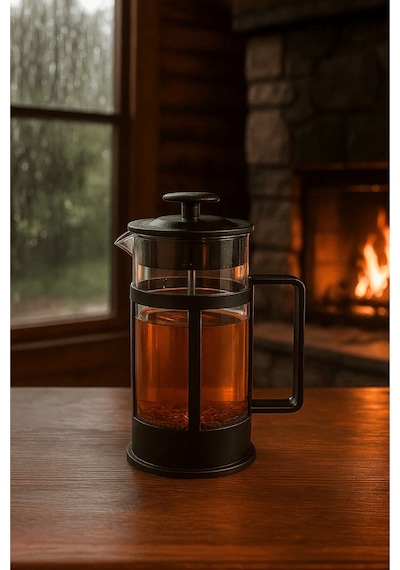 600 Ml Cam French Press Kahve & Bitki Çayı Demleme Bardağı Siyah - Şeffaf