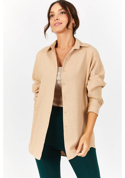 Armonika Kadın Krem Oversize Uzun Basic Gömlek Arm-22y001118