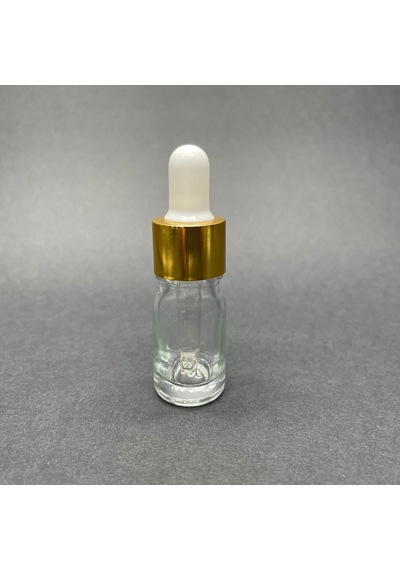 Şeffaf Cam Damlalıklı Şişe Gold Metalik Kapak  5 ML