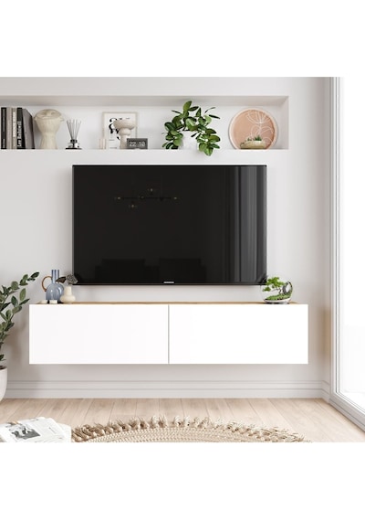Aven Tv Ünitesi Tv Sehpası Kapaklı 140cm Çam-beyaz Ave10-aw Beyaz