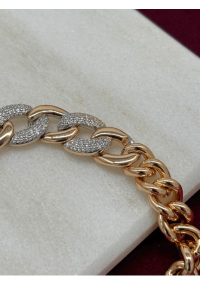 Gümüş Ve Altın Örme Taşlı Rose Bileklik Rose Gold