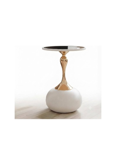 Panalı Dekoratif Yan Sehpa - Beyaz 51 X 38 Cm Beyaz - Altın