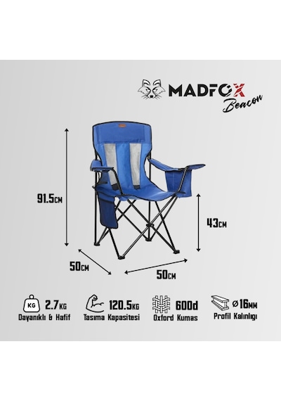Madfox Beacon Katlanır Kamp Sandalyesi Mavi Mavi