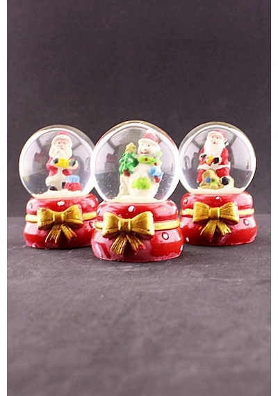 Dekoratif Hediye Sevgiliye Yeni Yıl Hediyesi 2023 3 Adet Noel Baba Temalı Mini Boy Işıklı Kar Küresi 6,5 Cm