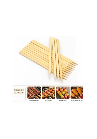 60 Adet Ahşap Geniş Çöp Şiş - Adana Kebap Şişi - 25 Cm Diğer