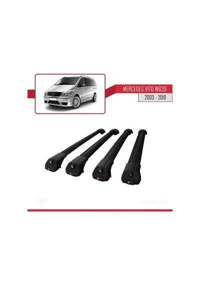 Mercedes Vito W639 2003-2010 Arası İle Uyumlu Ace-1 Ara Atkı Tavan Barı Siyah 4 Adet Bar