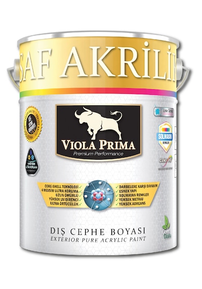 Viola Prima Saf Akrilik Parlak Dış Cephe Boyası - Siyah - 13.5 L