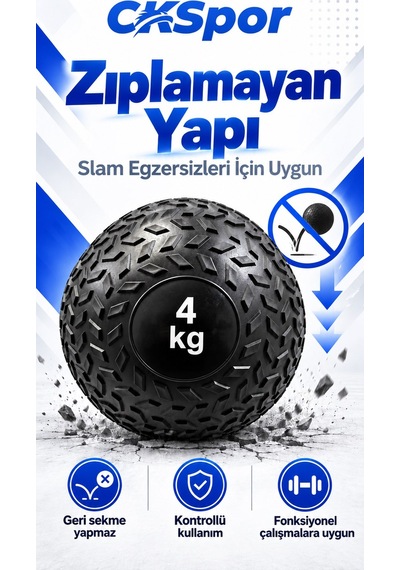 Ckspor 4 Kg Zıplamayan Sağlık Topu Slam Ball Crossfit Fitness Fonksiyonel Antrenman Ağırlık Topu