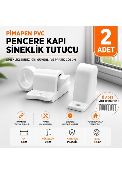 2 Adet Pimapen Pvc Pencere Kapı Sineklik Kapama Çarpma Kilit Plastik Pratik Tutucu Aparat Diğer