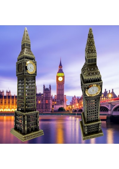 Vintage Metal İngiltere London Big Ben Saat Kulesi Antik Bronz 23 Cm