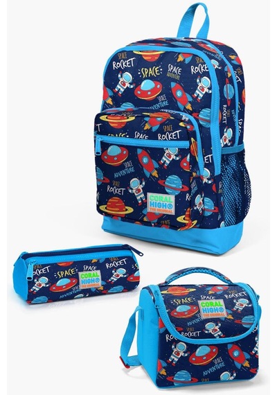 Coral High Kids Lacivert Mavi Uzay Desenli 3 Lü Okul Çanta Seti Set0123470 Çok Renkli