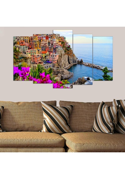 İtalya Cinque Terre Manarola Sahil Köyü - 5 Parçalı Tablo