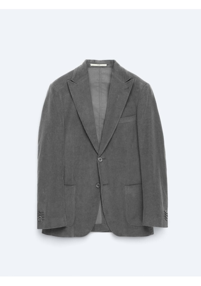 Kip Gri Fitilli Modern Fit %100 Pamuk Ceket Gri