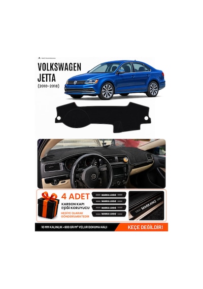 Volkswagen Jetta 2010-2018 Uyumlu Torpido Koruma, Torpido Örtüsü, Torpido Kılıfı - Siyah - Vw013