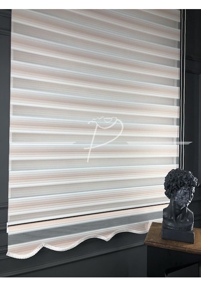 Zebra Perde Pilise Ekru-Somon Dar Geniş Plise Seçeneği Somon