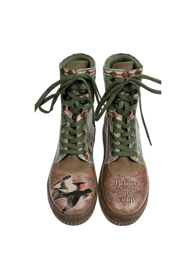 Kadın Vegan Deri Kahverengi Uzun Bot - Believe İn Your Wings Tasarım Multicolor