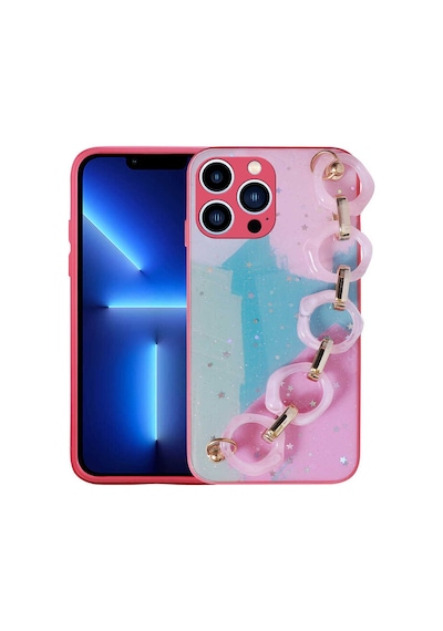 Zore Apple Uyumlu iPhone 12 Pro Max  Simli Desenli El Askılı Tutacaklı Elsa Silikon Kılı Pembe Koyu