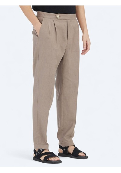 Kip Koyu Vizon Dokuma Carrot Fit Casual Pamuk Karışımlı Pantolon Vizon