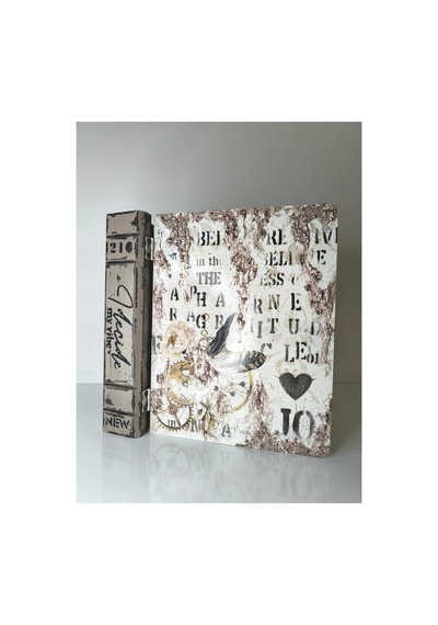 Ahşap Kitap Kutu Orta Boy Ev Aksesuar El Boyama Bej - 685386541