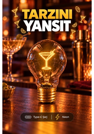 Kokteyl Şeklinde Neon Dekoratif Masa Lambası Ampul Şeklinde Yeni Nesil Aydınlatma Çok Renkli