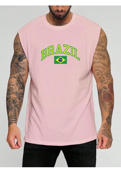 Brazılya Baskılı Kolsuz Tişört Pembe