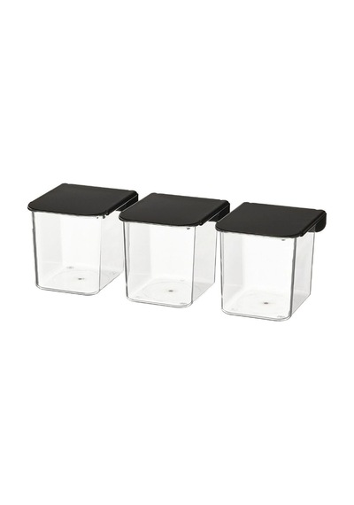 Skadıs 3lü Siyah Kapaklı Set Çok Amaçlı Pano Parçası Kapaklı Şeffaf Kutu 7x8x8.5 Cm