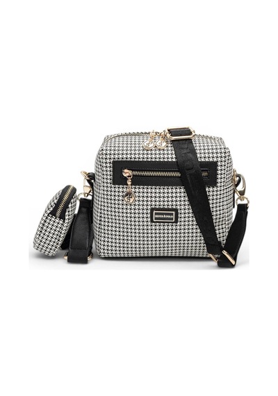 Silver & Polo Silver Polo Siyah - Siyah Kaz Ayağı Ekose Kadın Çapraz Çanta Sp1038