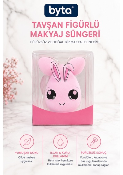 Tavşan Figürlü Makyaj Süngeri Yumuşak Dokulu Islak & Kuru Kullanıma Uygun Fondöten Süngeri