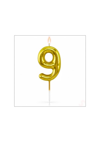 9 Rakam Mum Altın - 10 Cm