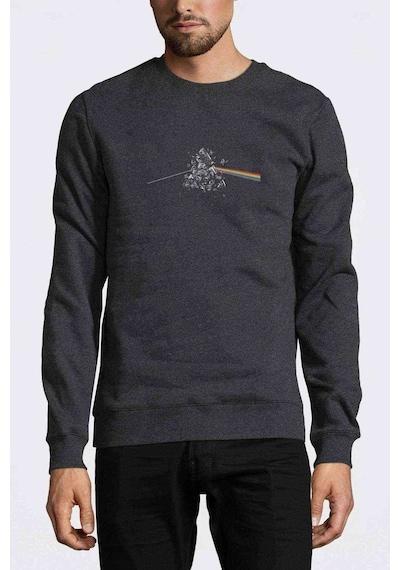 Pink Floyd Logo Baskılı Füme Antrasit Erkek Örme Sweatshirt