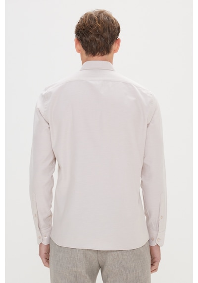 AC&Co / Altınyıldız Classics Erkek Bej Slim Fit Dar Kesim Düğmeli Yaka %100 Pamuk Oxford Gömlek 4A2000000051BEJM Bej