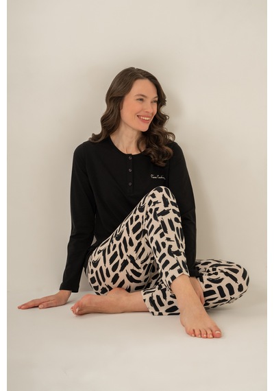 Pierre Cardin 9300 Modal Uzun Kol Kadın Pijama Takımı Siyah