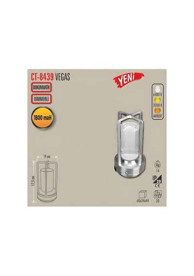 Ct-8439 Vegas Şarjlı Masa Lambası Beyaz