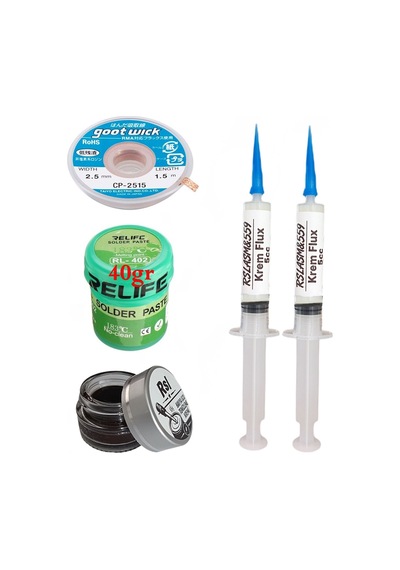 Relıfe Rl-402 Krem Lehim 183 C Sn63/pb67 40gr Havya Uç Temizleyici Flux Lehim Toplama Cp-2515 Emme Teli Seti02