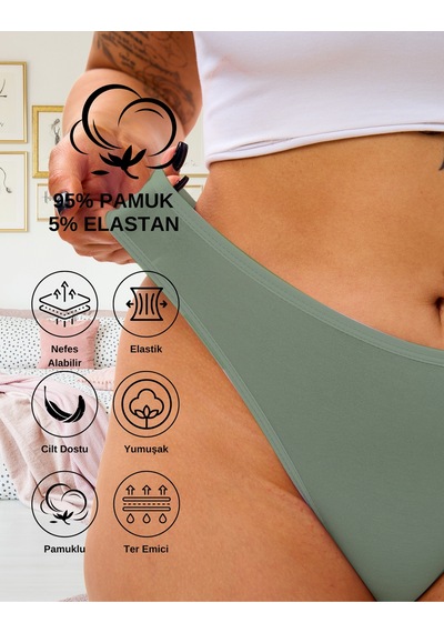 Alya Underwear Kadın Külot Pamuklu String - 5 Adet Siyah Tanga S, M, L, Xl P14