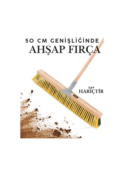 50 Cm Dış Mekan Ahşap Yer Fırçası - İnşaat Moloz Ve Bahçe Yaprak Süpürme Fırçası Sert Kıllı Süpürge